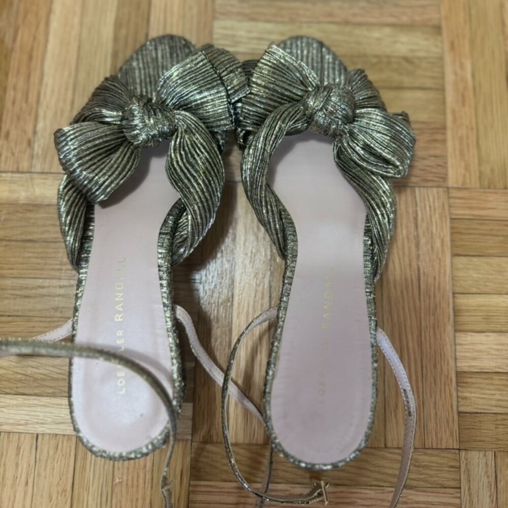 Loeffler Randall  Dahlia Dark Gold Pleated Bow Heel